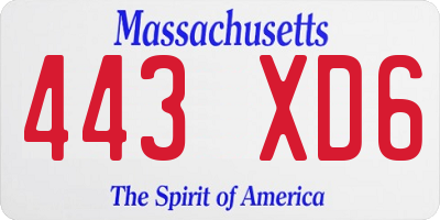 MA license plate 443XD6