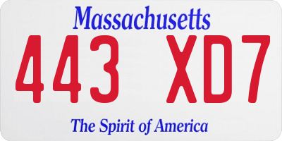 MA license plate 443XD7