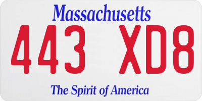 MA license plate 443XD8