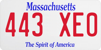 MA license plate 443XE0