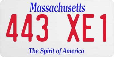 MA license plate 443XE1