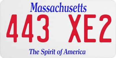 MA license plate 443XE2