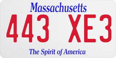 MA license plate 443XE3