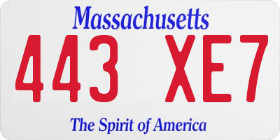 MA license plate 443XE7