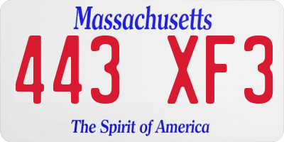 MA license plate 443XF3