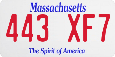 MA license plate 443XF7