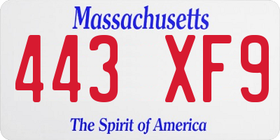 MA license plate 443XF9