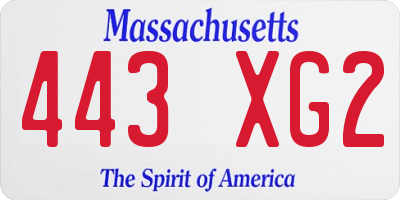 MA license plate 443XG2