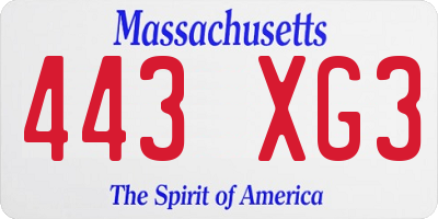 MA license plate 443XG3