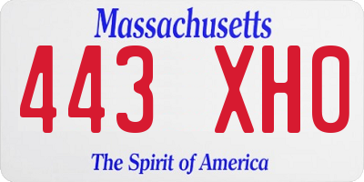 MA license plate 443XH0