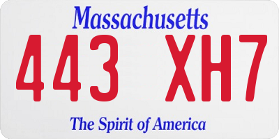 MA license plate 443XH7