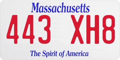 MA license plate 443XH8