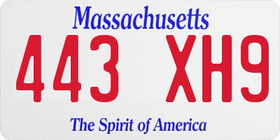 MA license plate 443XH9