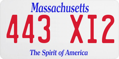 MA license plate 443XI2