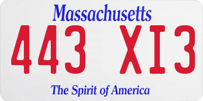 MA license plate 443XI3