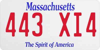 MA license plate 443XI4