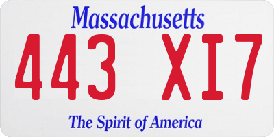 MA license plate 443XI7