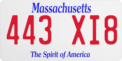 MA license plate 443XI8