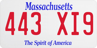 MA license plate 443XI9