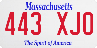 MA license plate 443XJ0