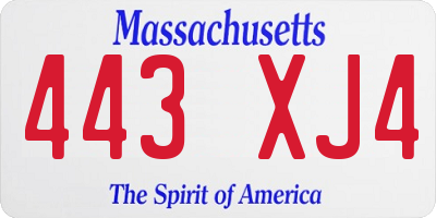 MA license plate 443XJ4