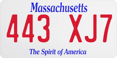 MA license plate 443XJ7