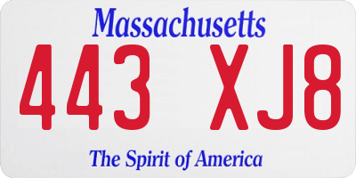 MA license plate 443XJ8