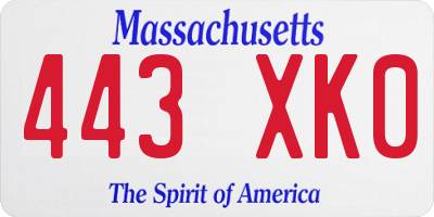 MA license plate 443XK0