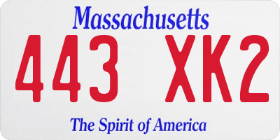 MA license plate 443XK2