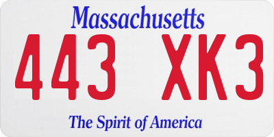 MA license plate 443XK3