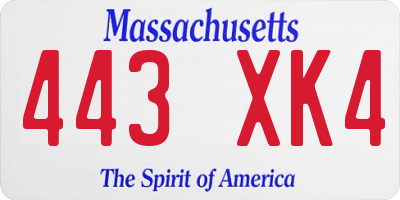 MA license plate 443XK4