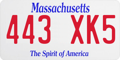 MA license plate 443XK5