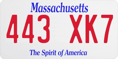 MA license plate 443XK7