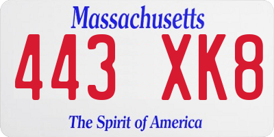 MA license plate 443XK8