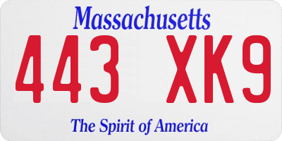 MA license plate 443XK9