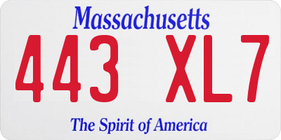 MA license plate 443XL7