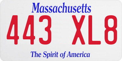 MA license plate 443XL8