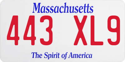 MA license plate 443XL9