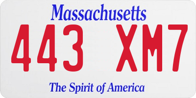 MA license plate 443XM7