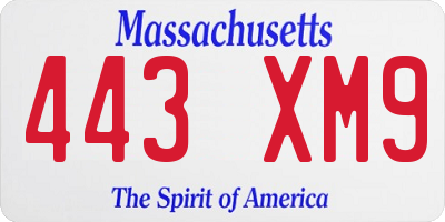 MA license plate 443XM9