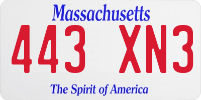 MA license plate 443XN3