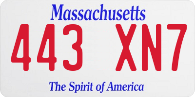 MA license plate 443XN7