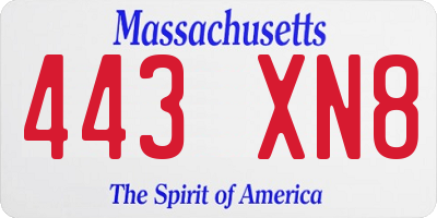 MA license plate 443XN8