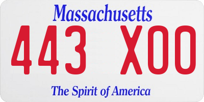MA license plate 443XO0