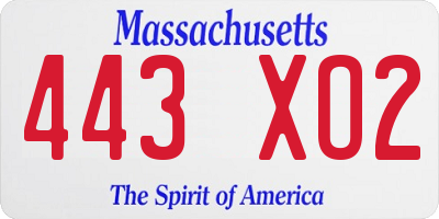 MA license plate 443XO2