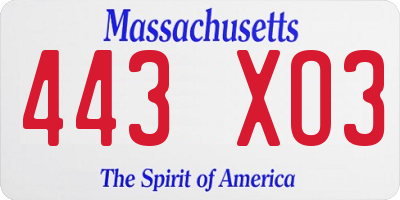 MA license plate 443XO3