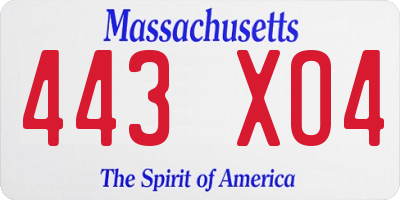 MA license plate 443XO4