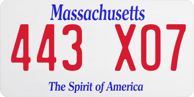 MA license plate 443XO7