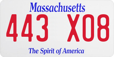 MA license plate 443XO8