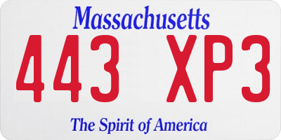 MA license plate 443XP3